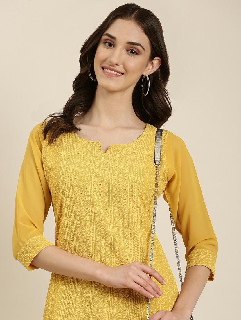 mustard cotton straight kurta - 20252239 - Standard Image - 6