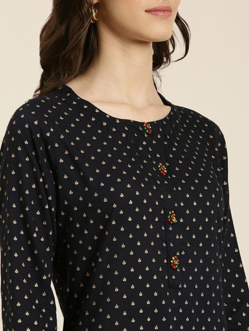 women's black round neck straight kurta - 20252248 - Standard Image - 4