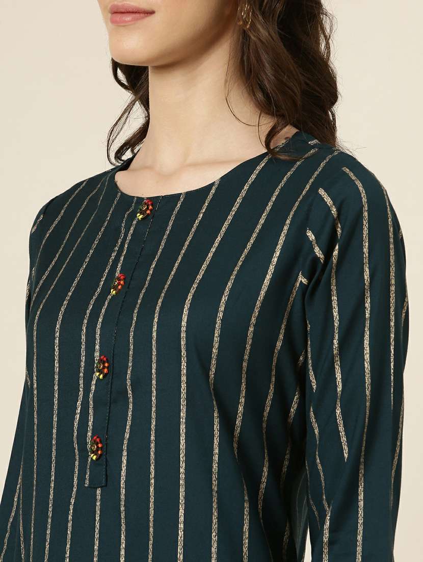 women's teal round neck straight kurta - 20252249 - Standard Image - 4