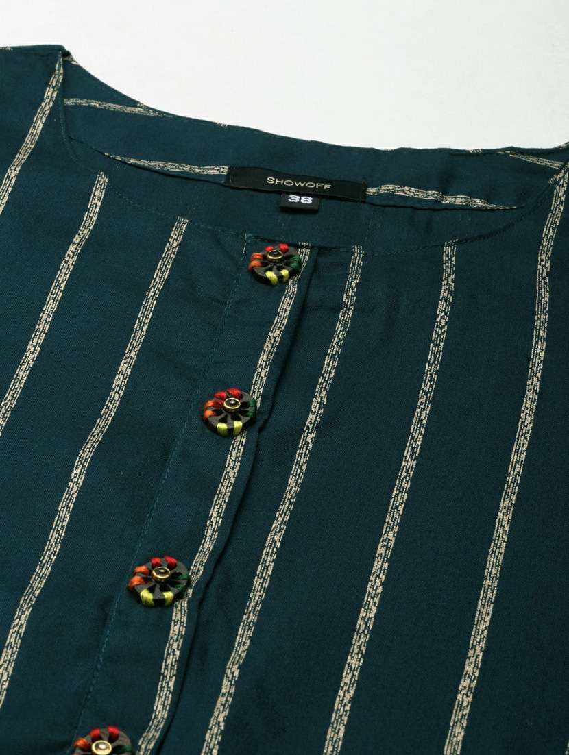 women's teal round neck straight kurta - 20252249 - Standard Image - 6