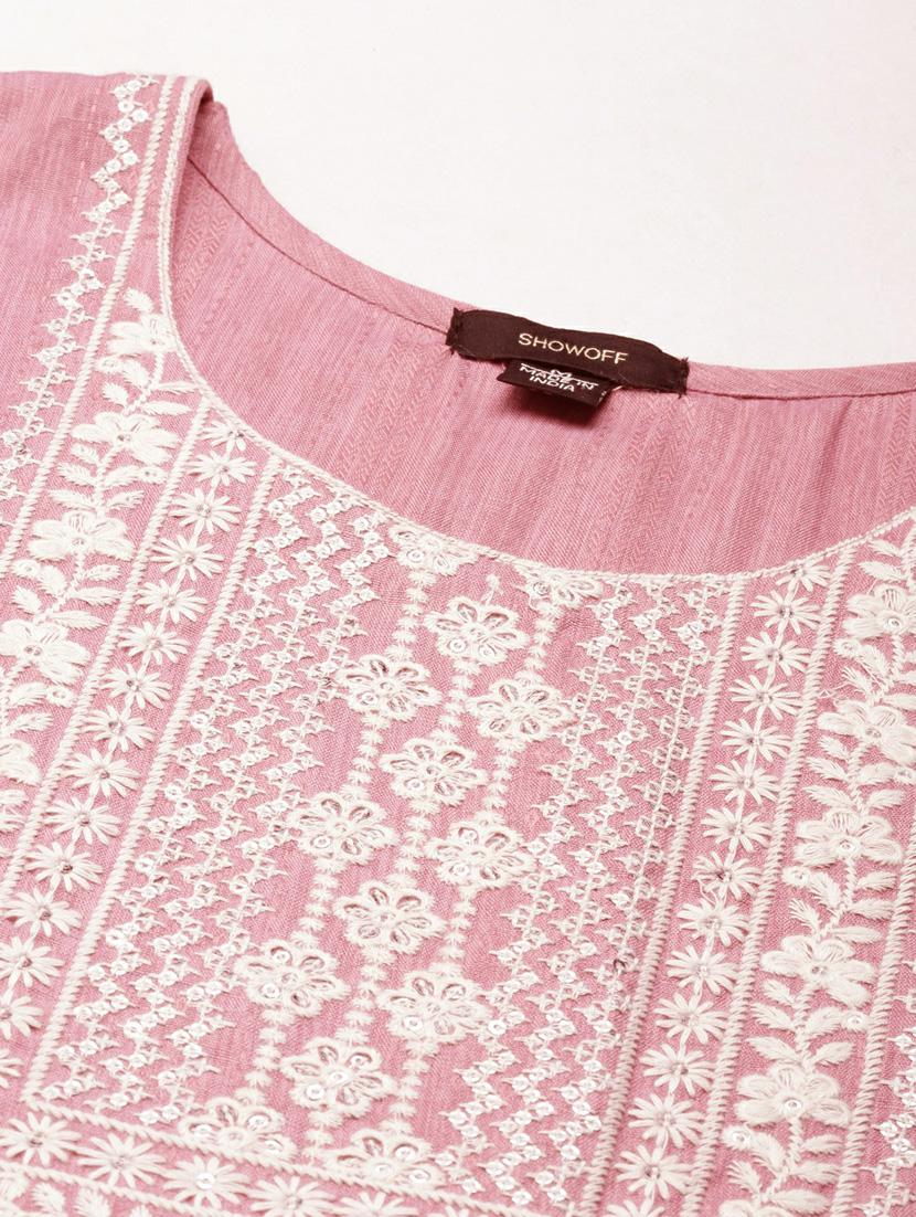 women's pink round neck flared kurta - 20252250 - Standard Image - 6