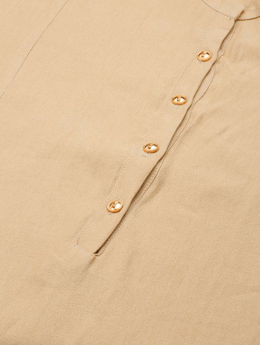 women's beige mandarin neck straight kurta - 20252253 -  Standard Image - 6