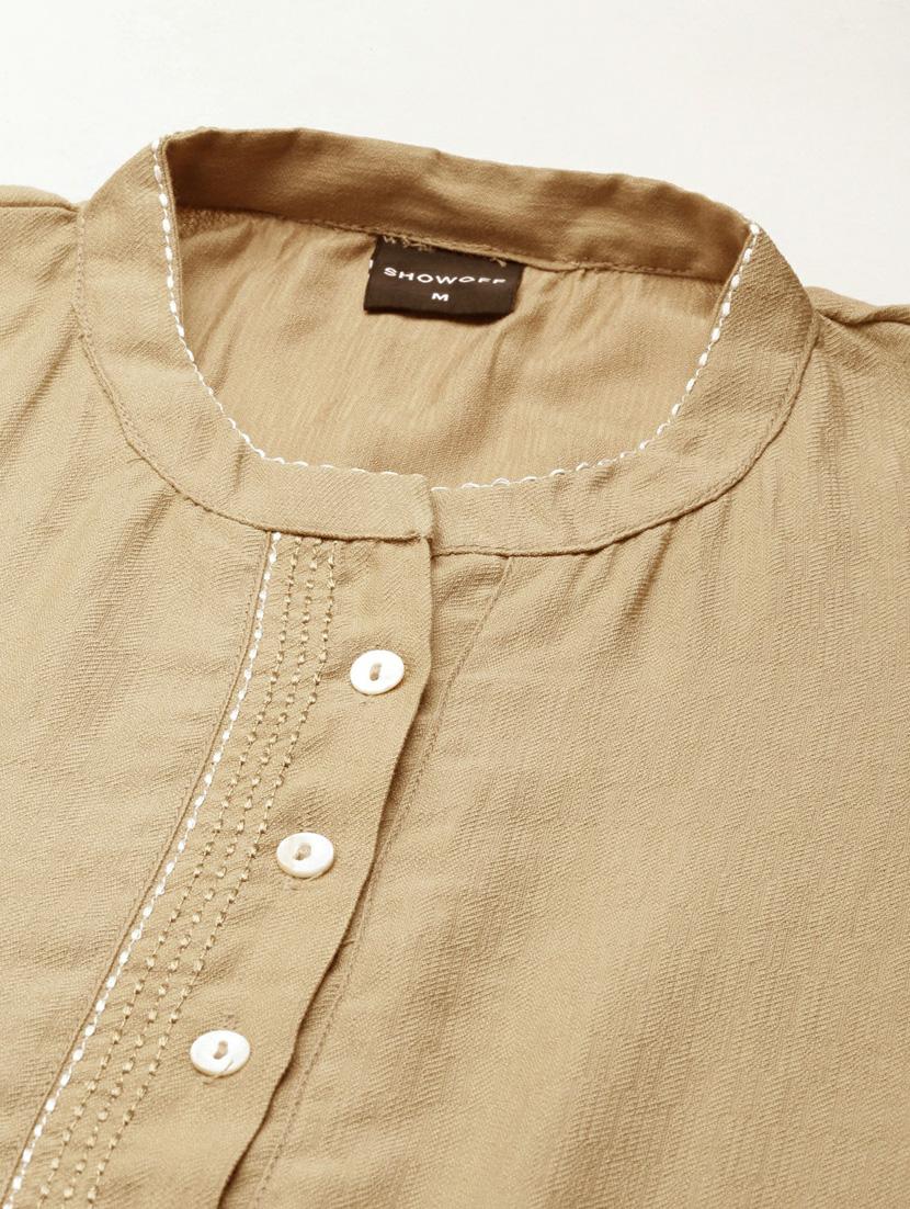 women's beige mandarin neck straight kurta - 20252255 - Standard Image - 6