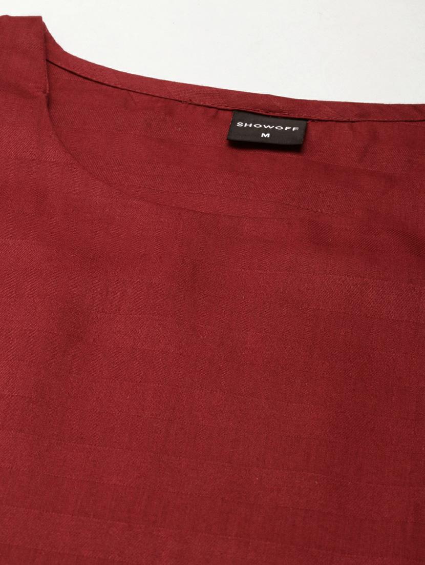 women's maroon round neck straight kurta - 20252260 - Standard Image - 6
