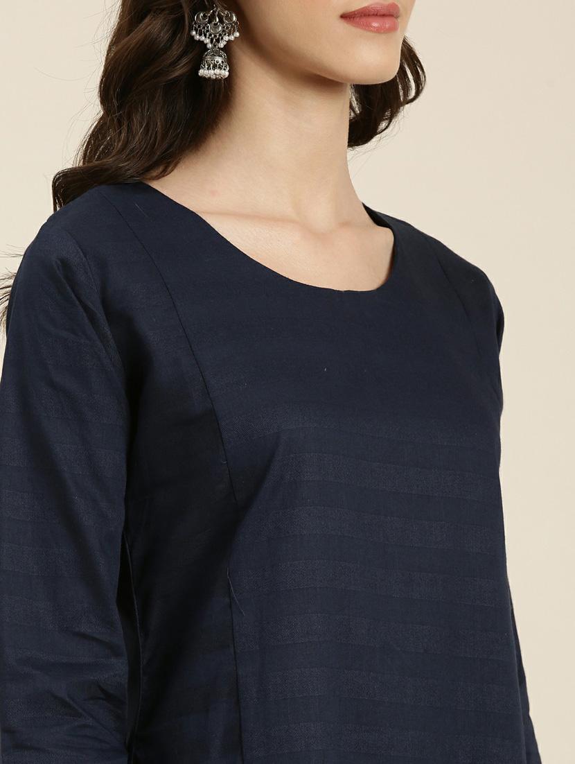 navy cotton straight kurta - 20252261 - Standard Image - 4