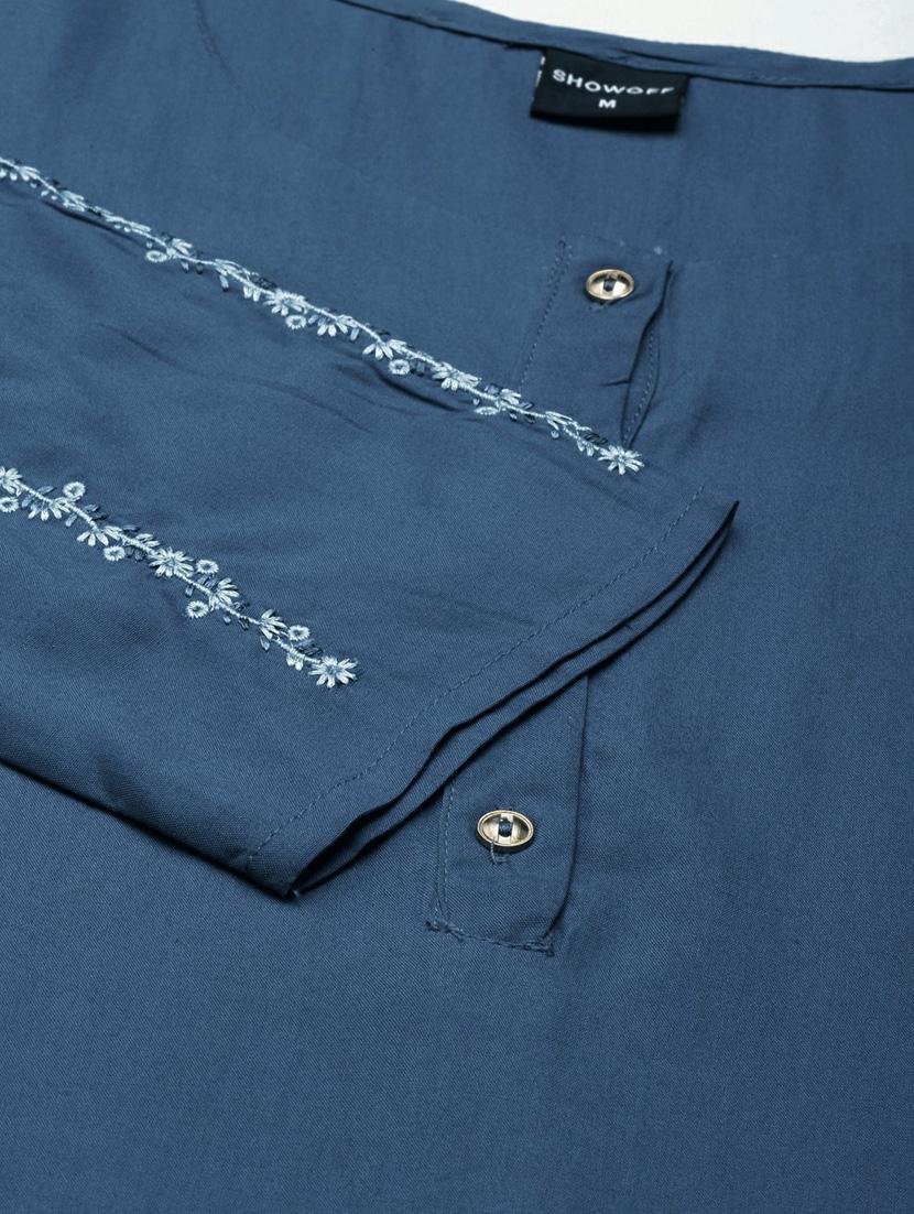 women's blue round neck straight kurta - 20252263 - Standard Image - 6