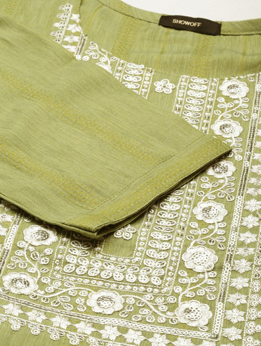 women's green round neck straight kurta - 20252269 - Standard Image - 6
