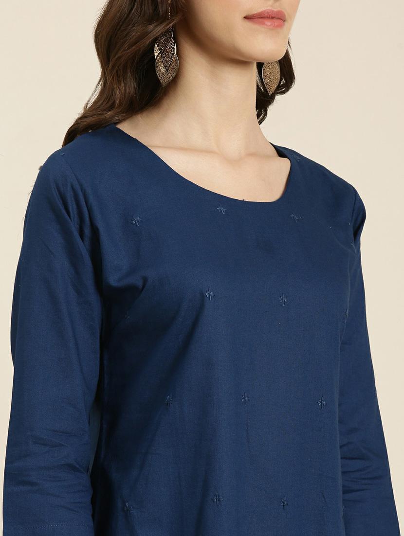 women's blue round neck straight kurta - 20252282 - Standard Image - 4