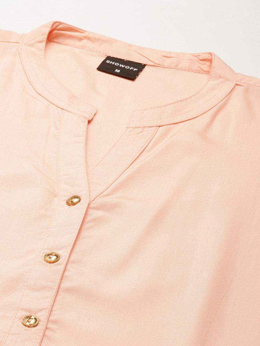 women's peach mandarin neck straight kurta - 20252283 - Standard Image - 6