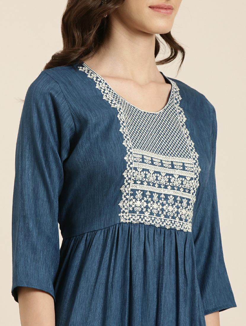 women's blue round neck flared kurta - 20252288 - Standard Image - 4