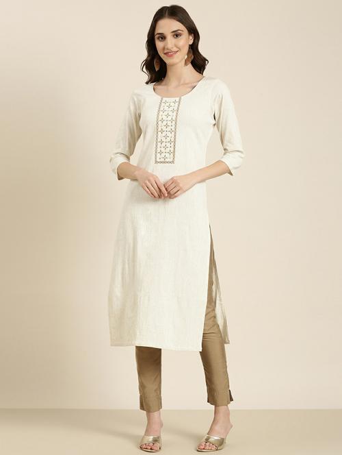 women embroidered cotton straight kurta - 20252302 -  Standard Image - 0
