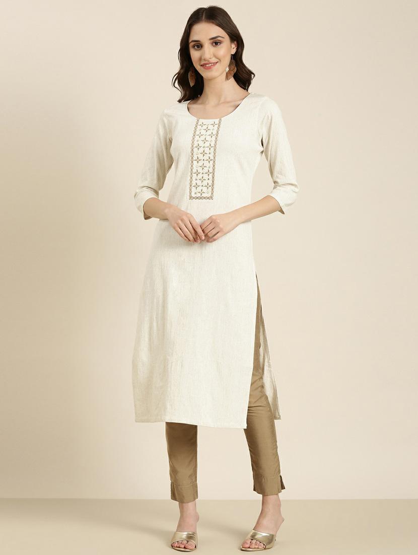 women embroidered cotton straight kurta - 20252302 -  Zoom Image - 0