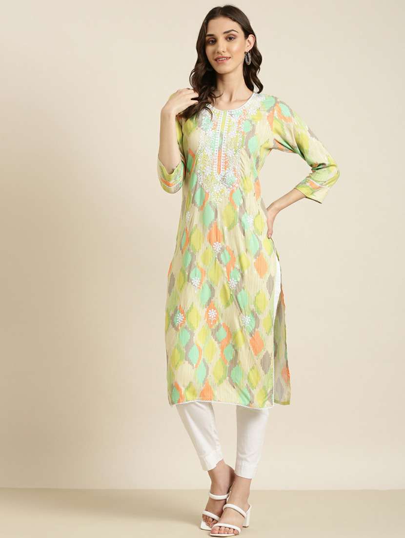 women embroidered straight kurta