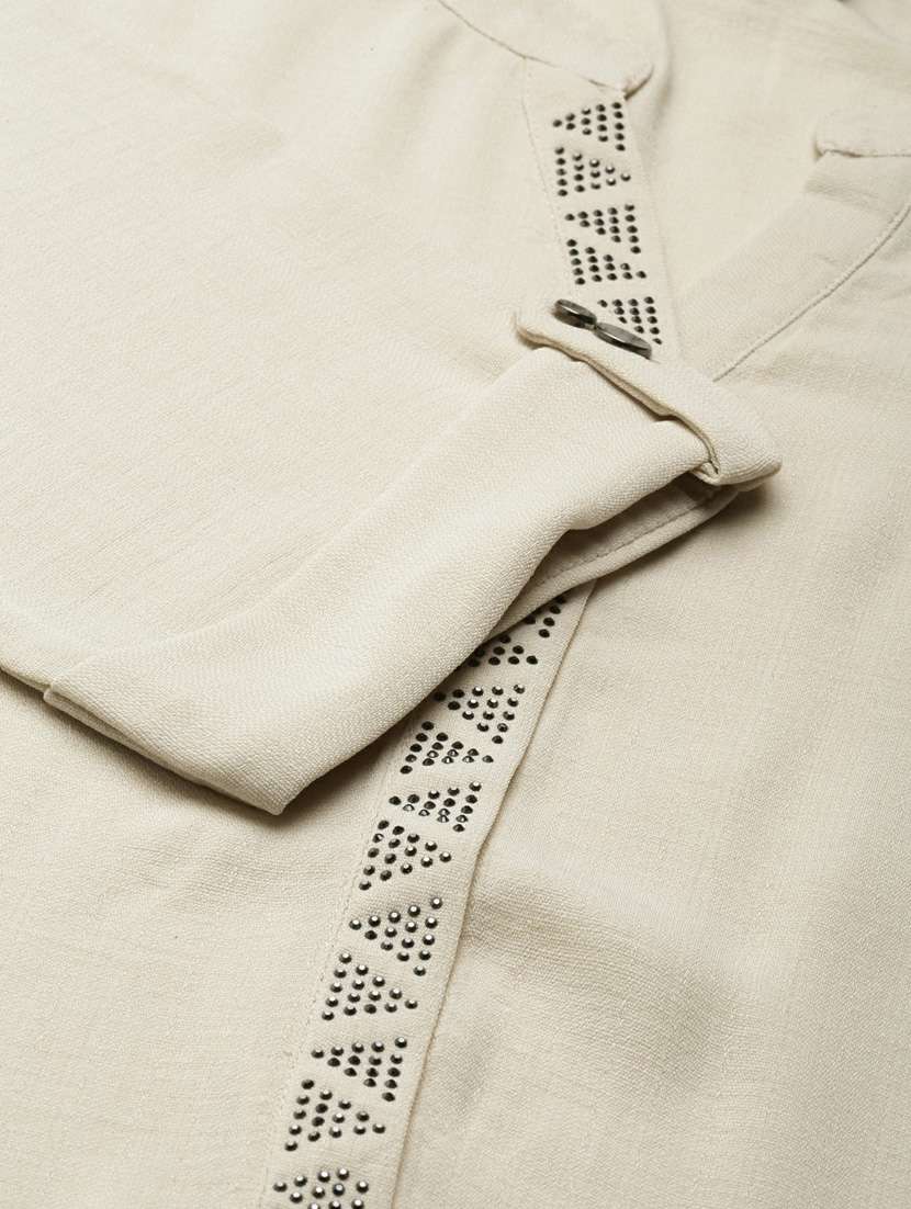 beige embellished straight kurta - 20252321 -  Standard Image - 6