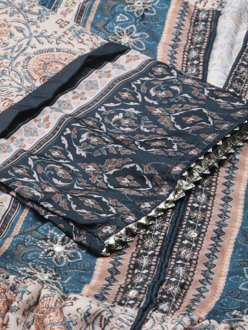 beige floral print flare kurta - 20252336 -  Standard Image - 6