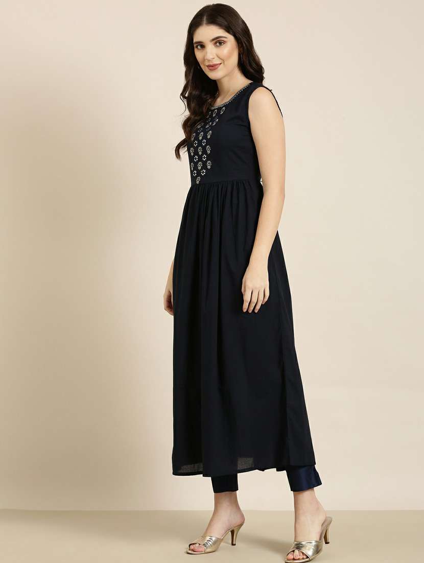 navy embroidered kurta with jacket - 20252351 -  Standard Image - 1