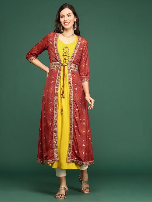 women embroidered kurta with jacket - 20252375 -  Standard Image - 0