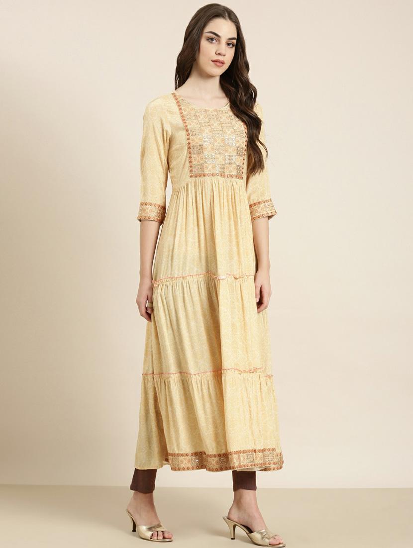 women yoke embroidered tiered kurta - 20252390 - Standard Image - 1