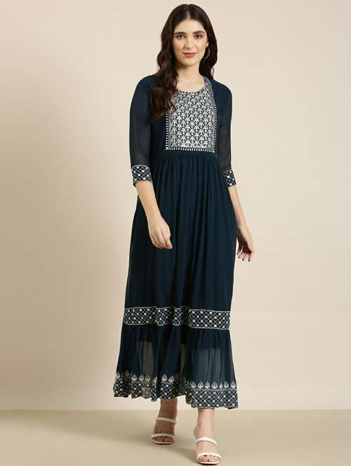 women embroidered tiered kurta - 20252392 - Standard Image - 0