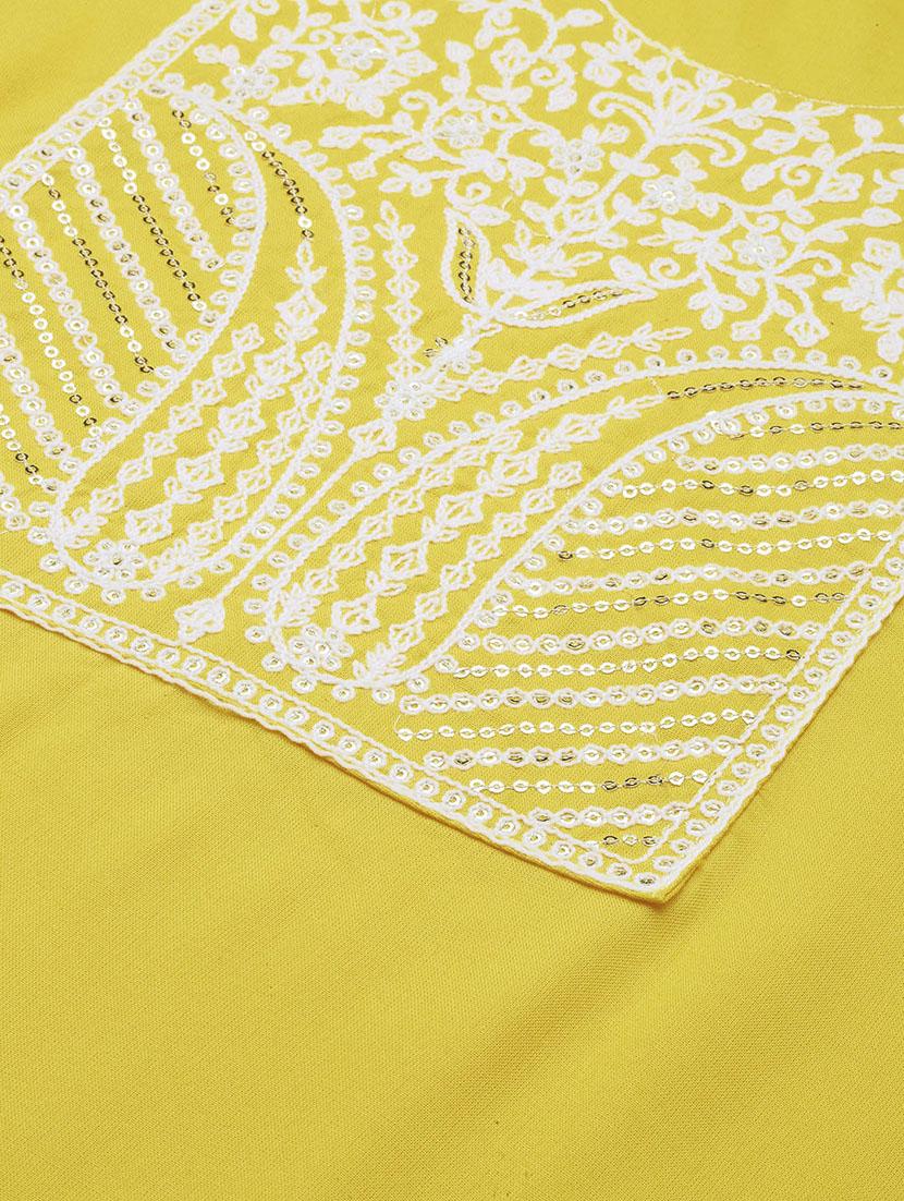yellow yoke embroidered straight kurta - 20252395 - Standard Image - 6