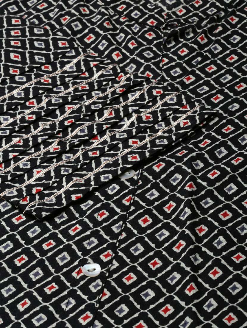 black geometric cotton a-line kurta - 20252418 - Standard Image - 6