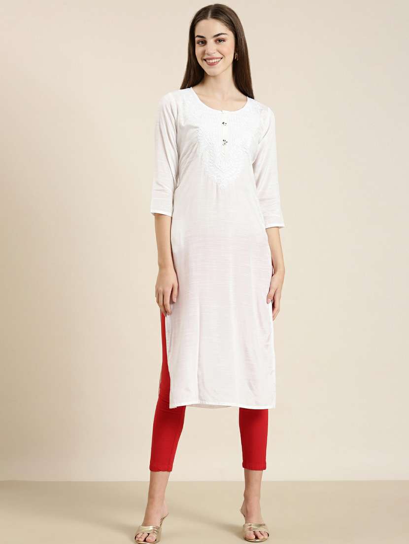 women yoke embroidered straight kurta