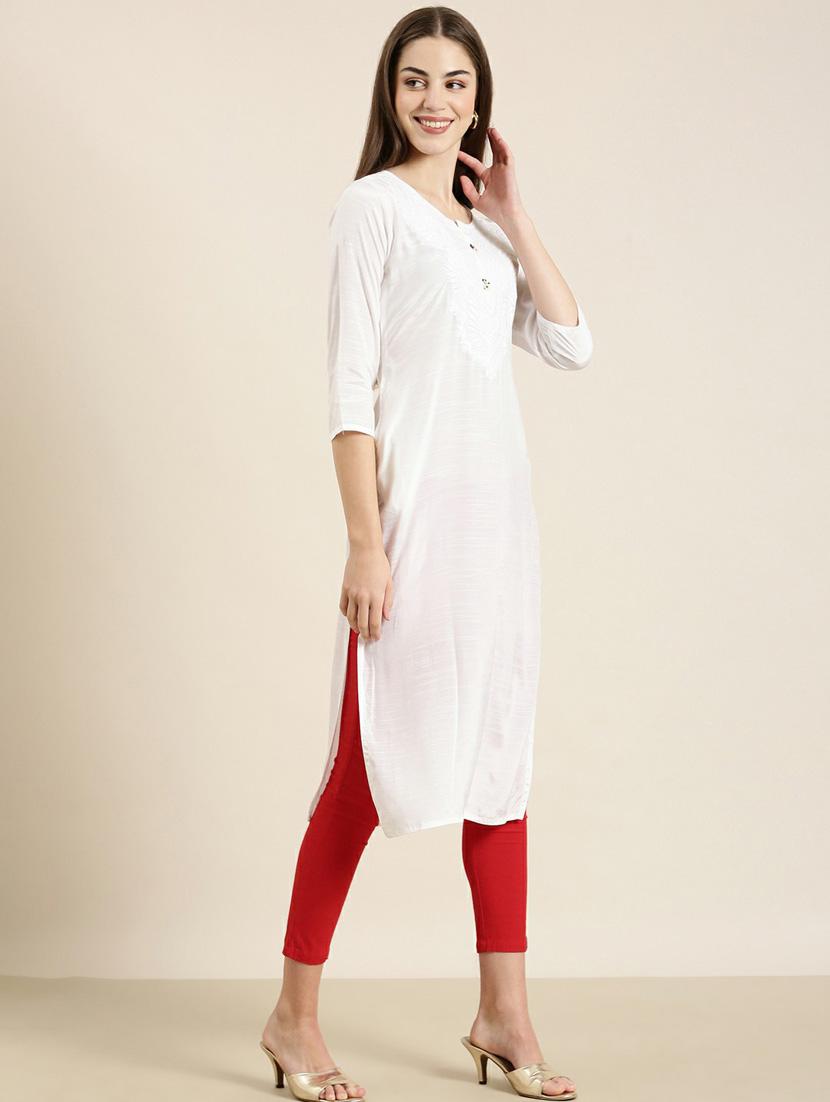 women yoke embroidered straight kurta - 20252431 - Standard Image - 1