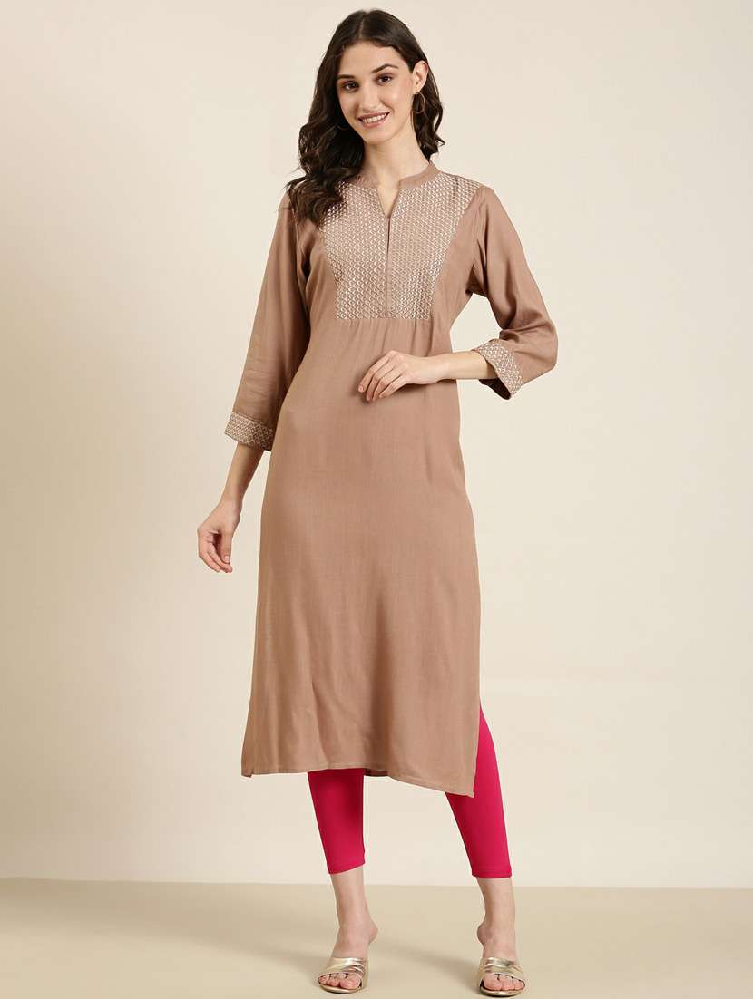 women yoke embroidered straight kurta