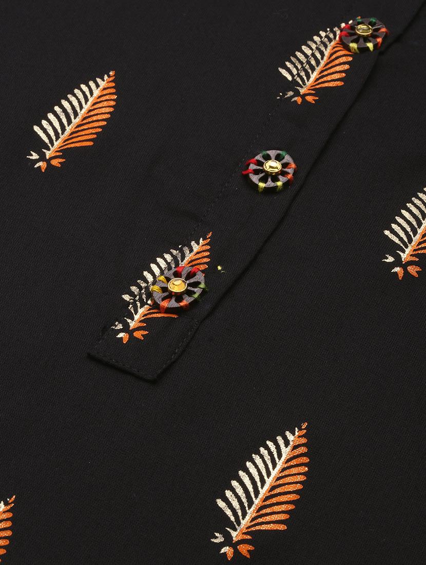black tropical cotton straight kurta - 20252454 - Standard Image - 6
