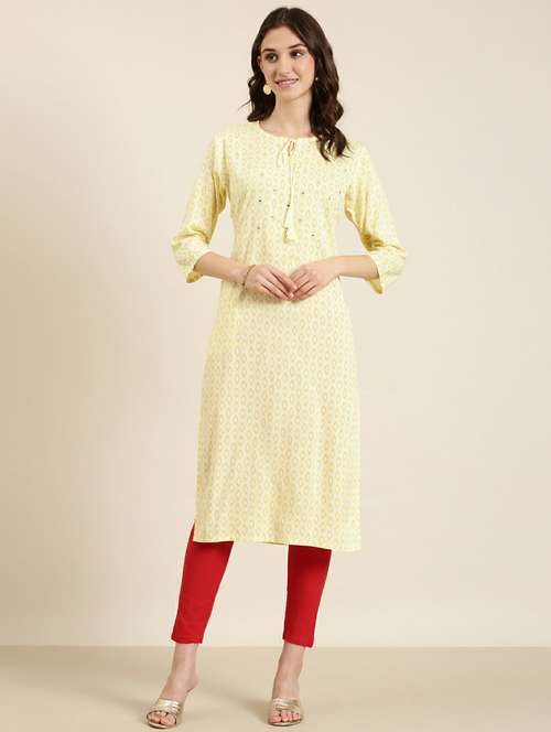 yellow geometric printed straight kurta - 20252485 - Standard Image - 0