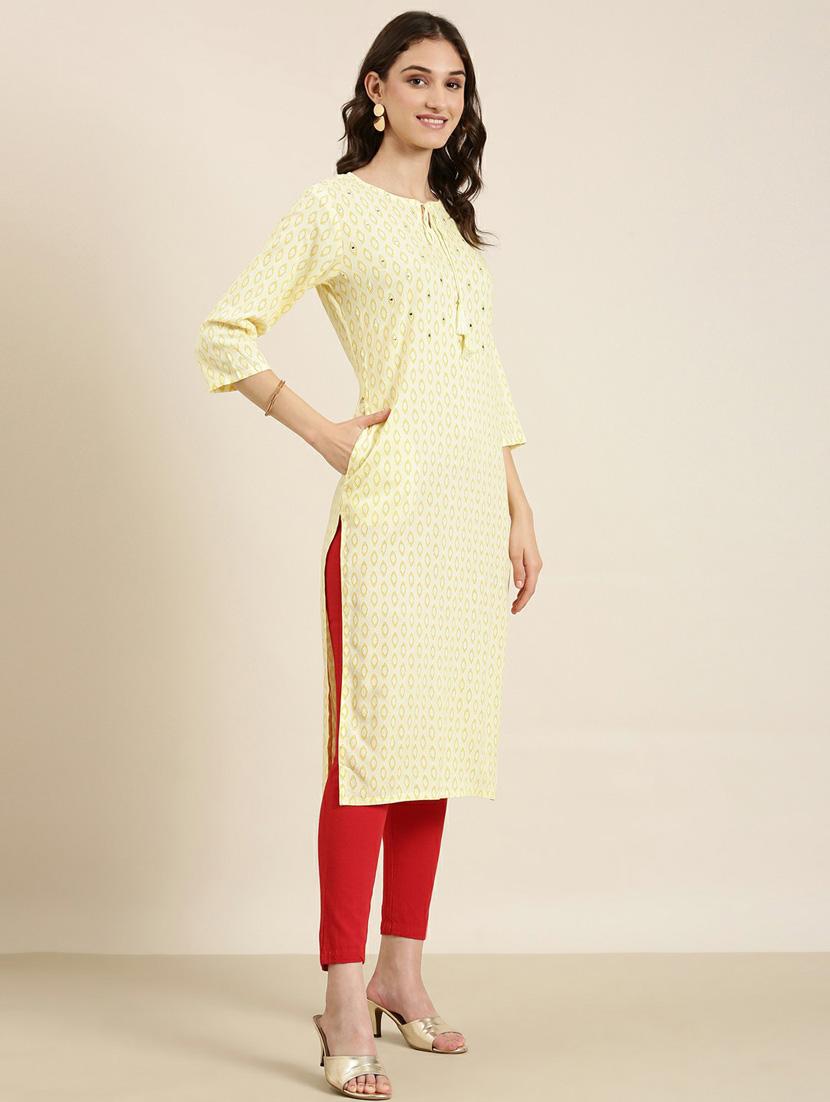 yellow geometric printed straight kurta - 20252485 - Standard Image - 1