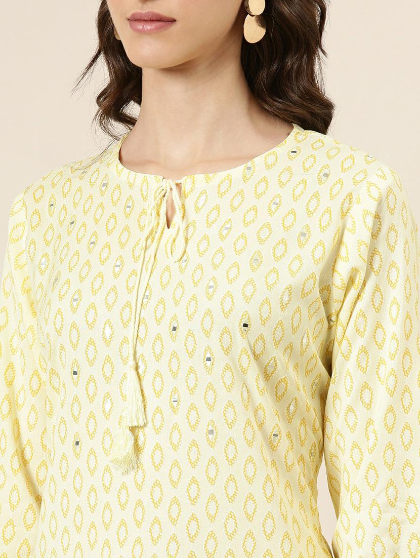 yellow geometric printed straight kurta - 20252485 - Standard Image - 4