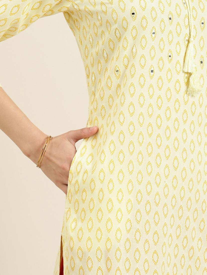 yellow geometric printed straight kurta - 20252485 - Standard Image - 6