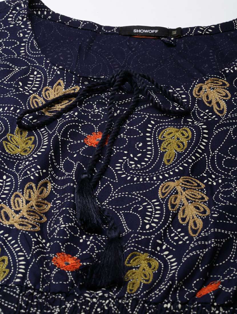 navy printed a-line kurta - 20252496 -  Standard Image - 6