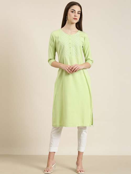 women round neck embroidered straight kurta - 20252500 - Standard Image - 0