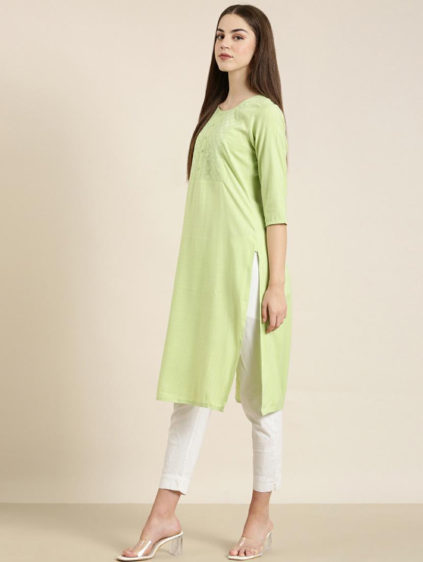 women round neck embroidered straight kurta - 20252500 -  Standard Image - 1