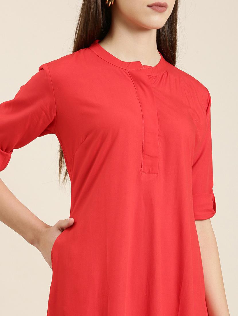 mandarin neck solid straight kurta - 20252509 - Standard Image - 4