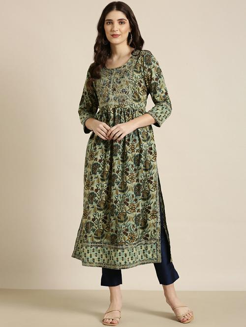 women round neck floral side slit kurta - 20252517 -  Standard Image - 0