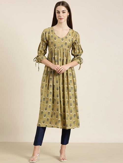 beige floral printed straight kurta - 20252518 - Standard Image - 0
