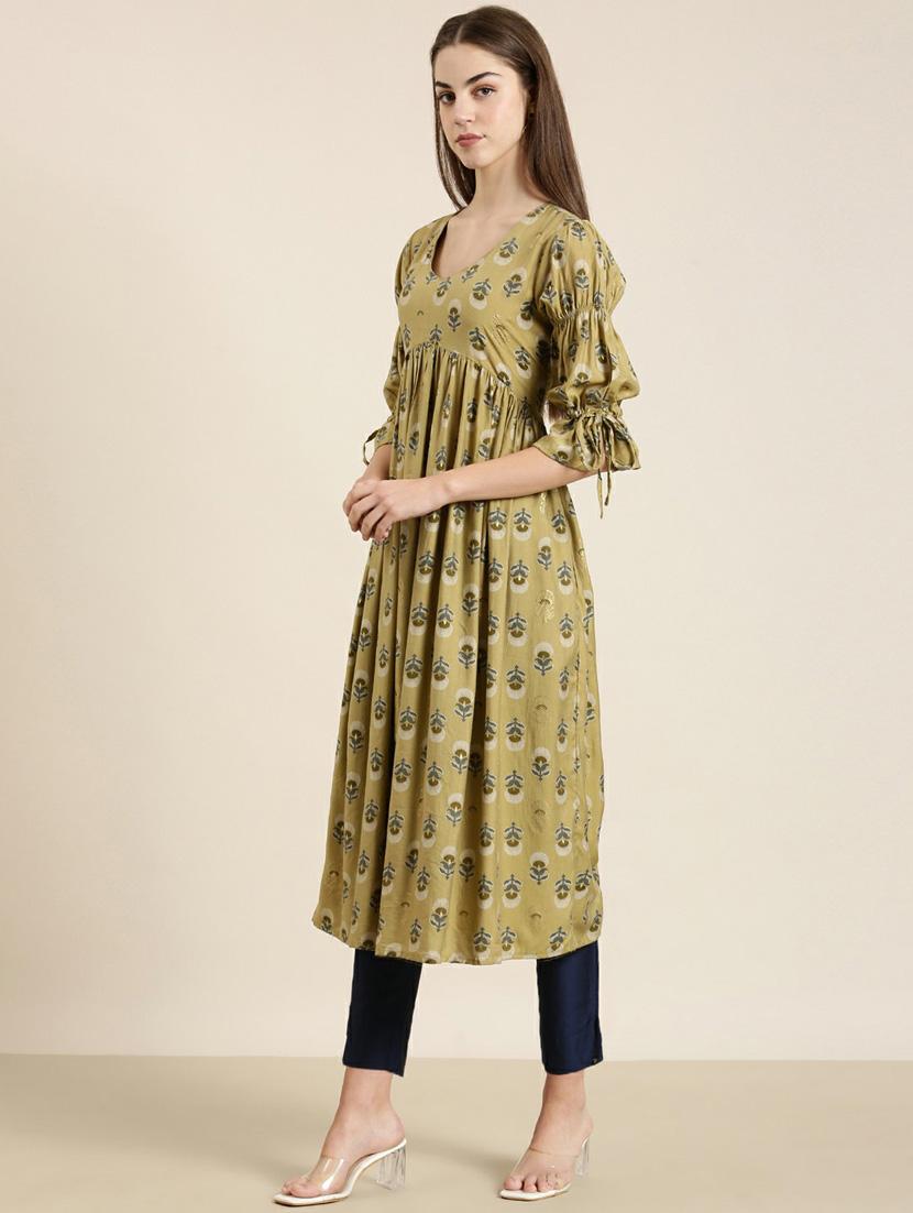 beige floral printed straight kurta - 20252518 - Standard Image - 1