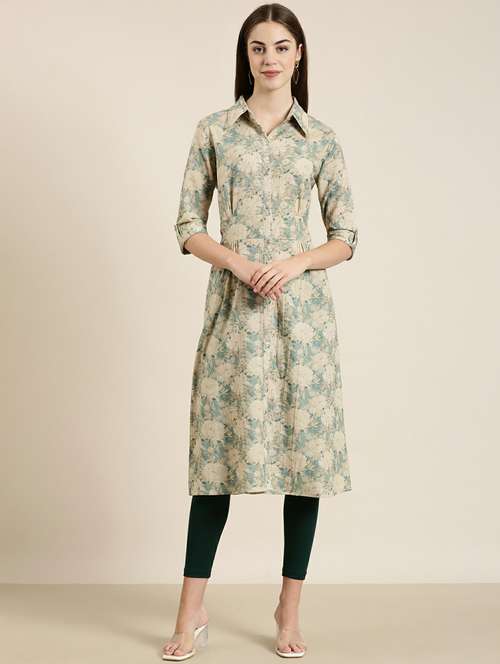 beige floral printed a-line kurta - 20252520 -  Standard Image - 0