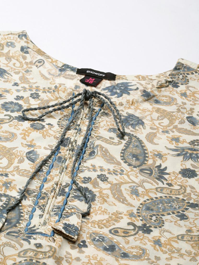 beige paisley straight kurta - 20252525 - Standard Image - 6