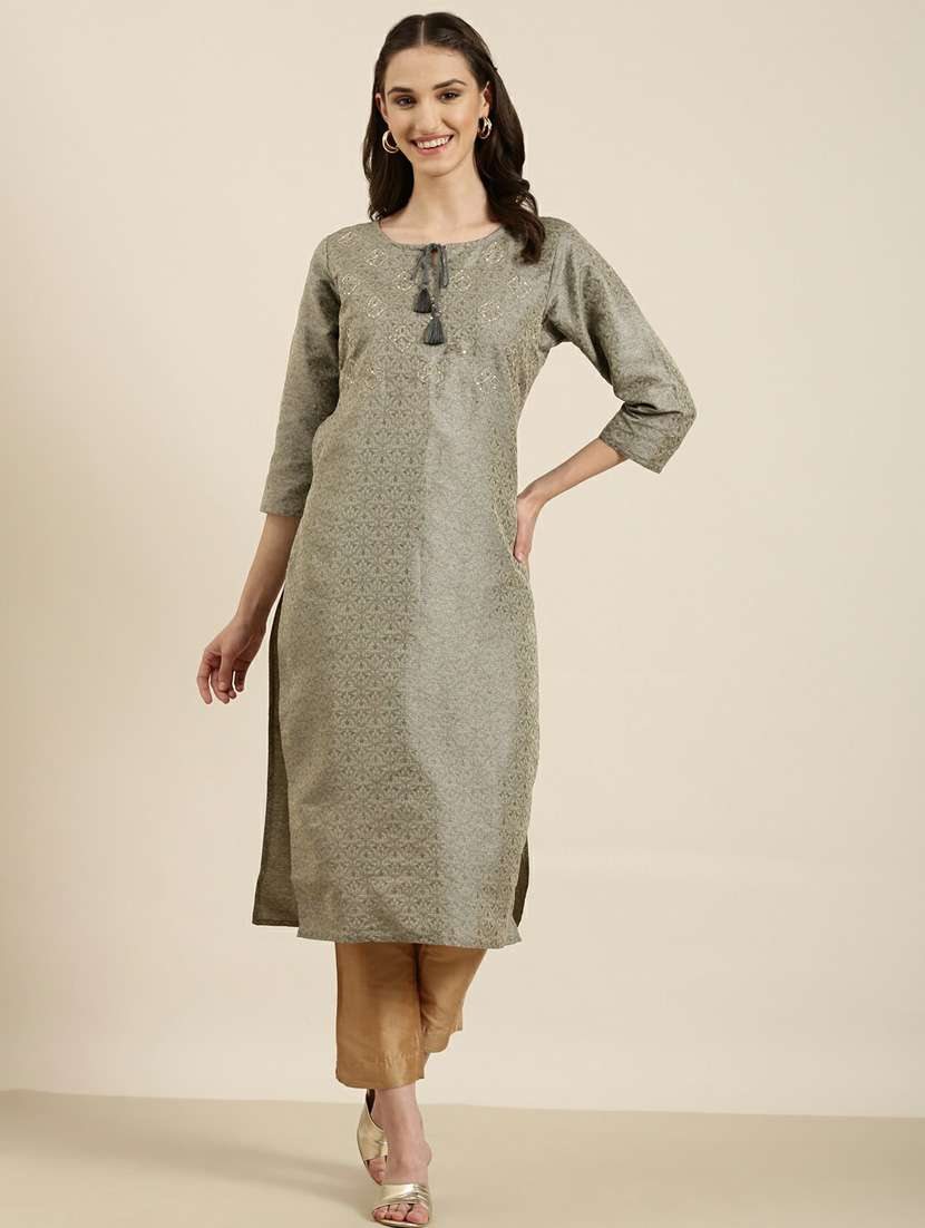 olive sequin work straight kurta