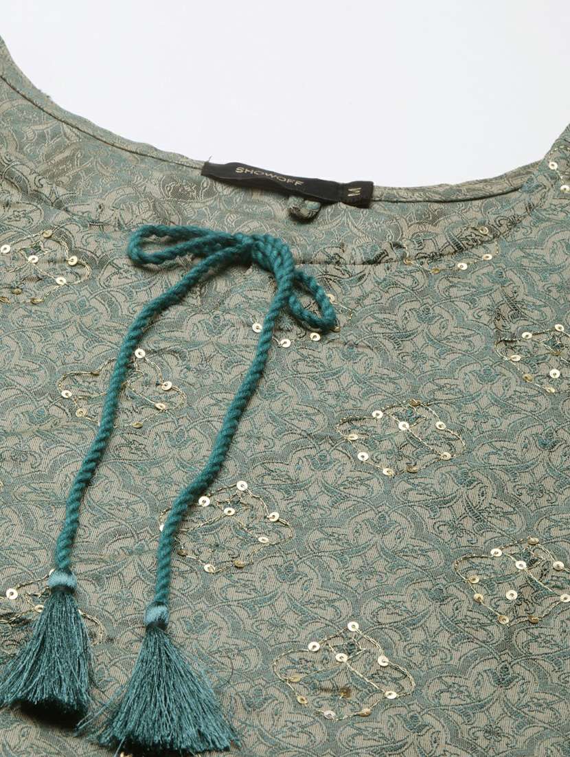 teal sequin work straight kurta - 20252535 -  Standard Image - 6