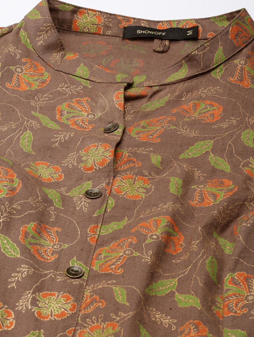 brown floral a-line kurta - 20252536 - Standard Image - 6