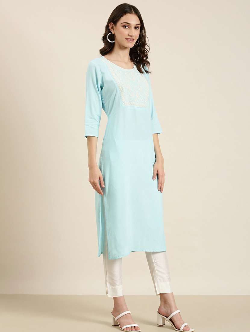blue embroidered straight kurta - 20252537 -  Standard Image - 1