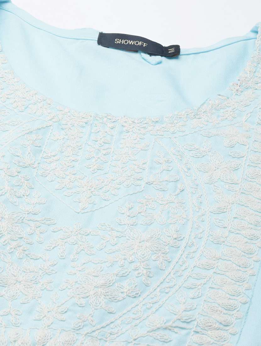 blue embroidered straight kurta - 20252537 -  Standard Image - 6