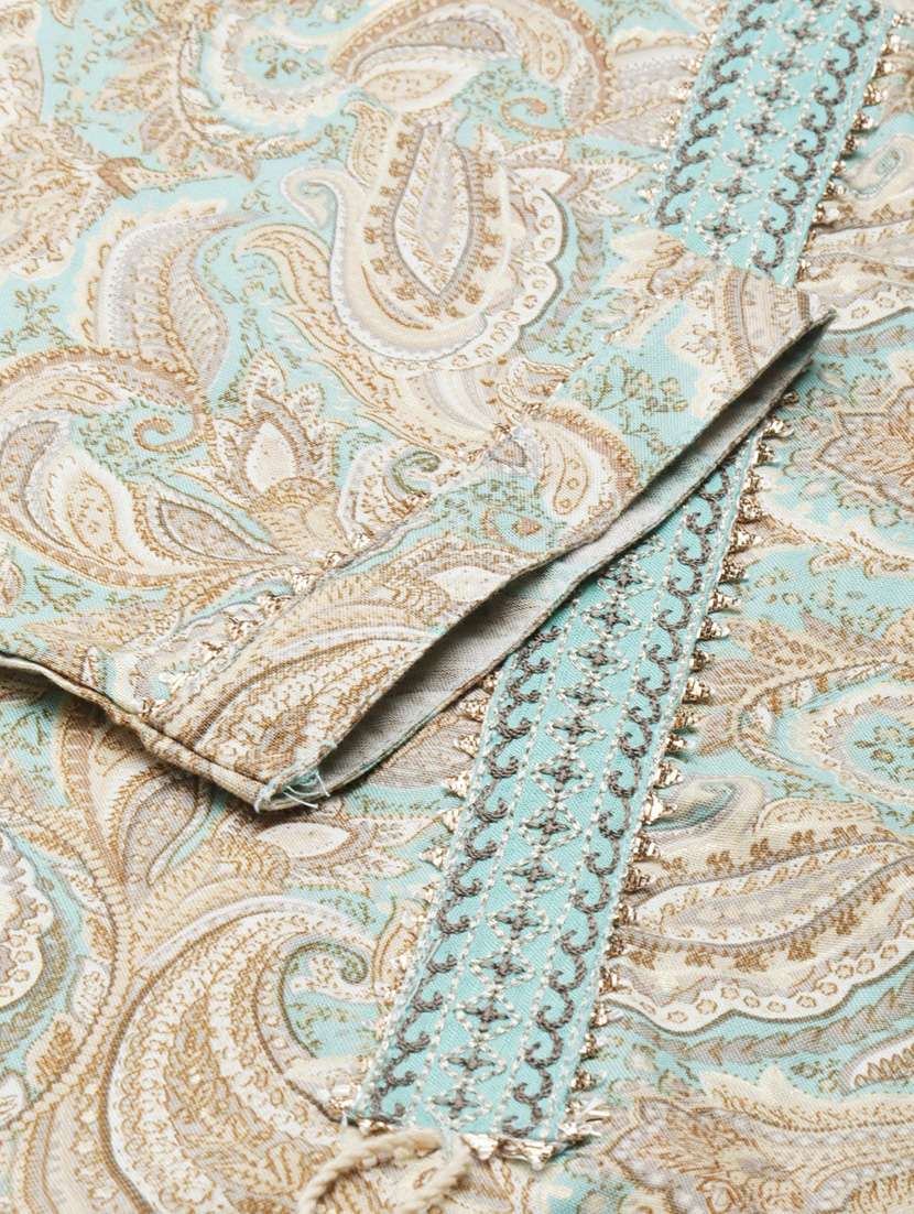 green paisley printed straight kurta - 20252551 -  Standard Image - 6