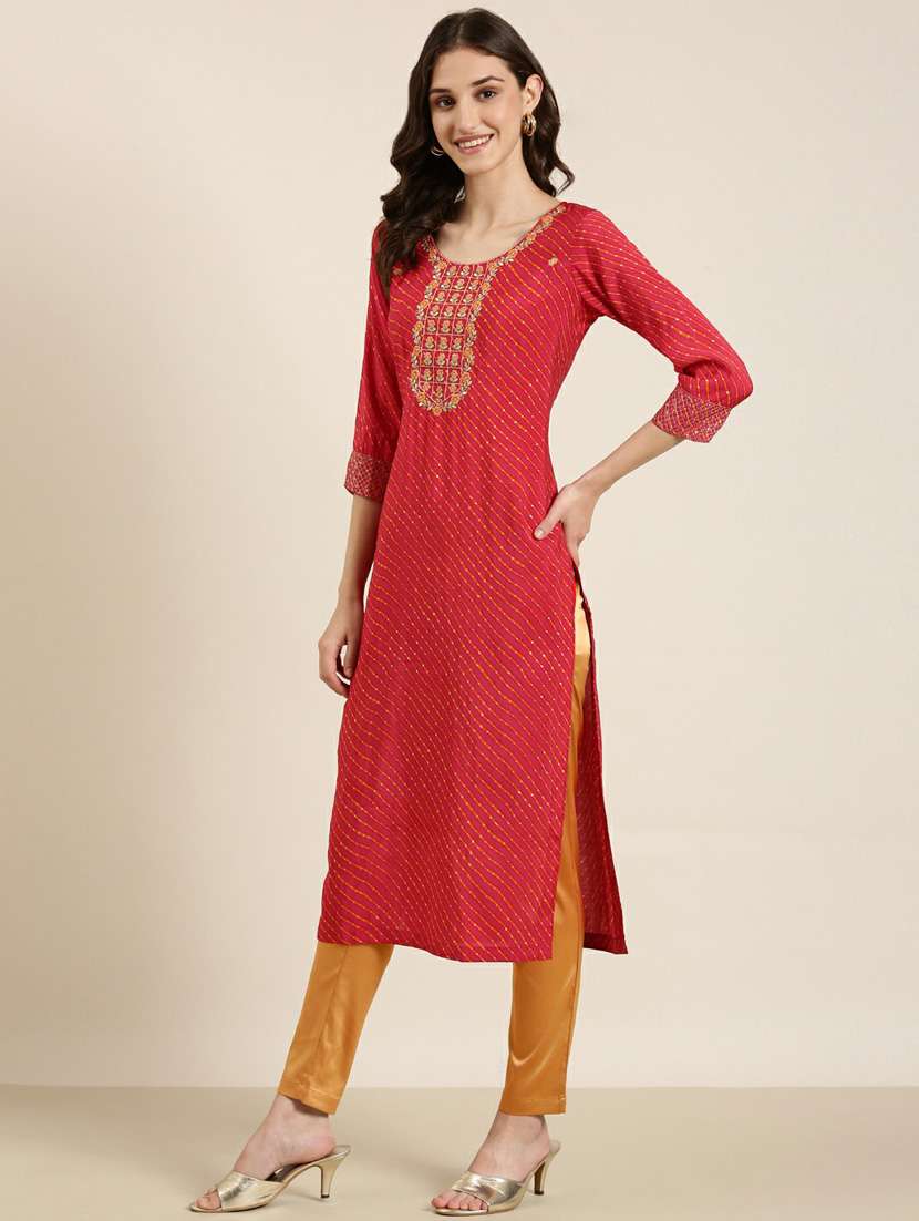women round neck embroidered straight kurta - 20252553 -  Standard Image - 1