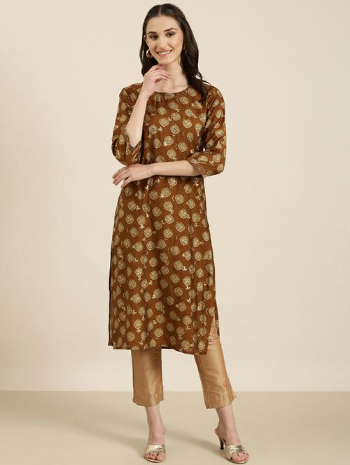brown bandhani printed straight kurta - 20252560 -  Standard Image - 0